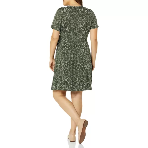 Amazon Essentials Womens Short Sleeve FauxWrap DressRayon Blend Olive Dots