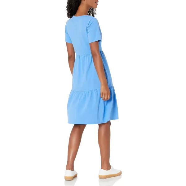 Amazon Essentials Womens ShortSleeve Crewneck Tiered DressBlue