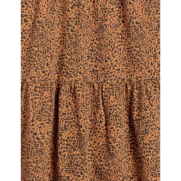 Amazon Essentials Womens ShortSleeve Crewneck Tiered DressDark Camel Leopard