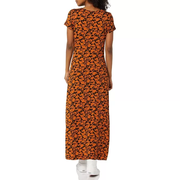 Amazon Essentials Womens ShortSleeve Maxi DressRayon Blend Brown Floral Print