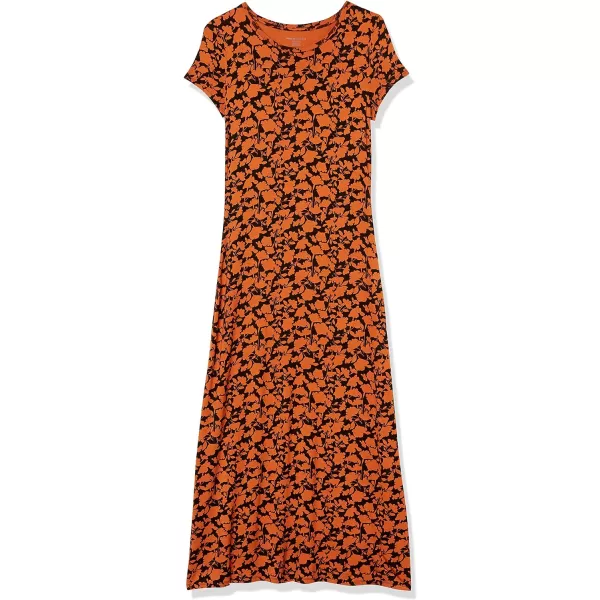 Amazon Essentials Womens ShortSleeve Maxi DressRayon Blend Brown Floral Print