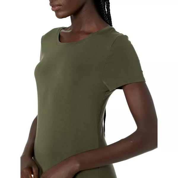 Amazon Essentials Womens ShortSleeve Maxi DressRayon Blend Dark Olive