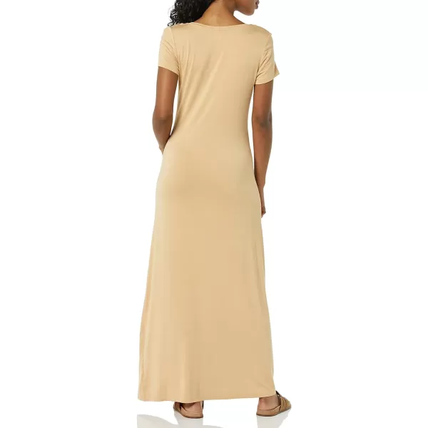 Amazon Essentials Womens ShortSleeve Maxi DressRayon Blend Light Camel