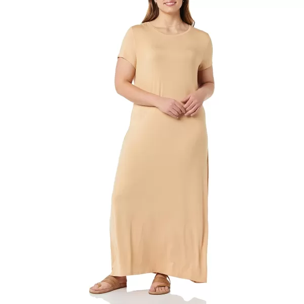 Amazon Essentials Womens ShortSleeve Maxi DressRayon Blend Light Camel