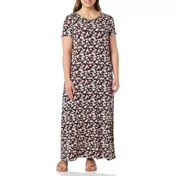 Amazon Essentials Womens ShortSleeve Maxi DressRayon Blend NavyPink Floral Print