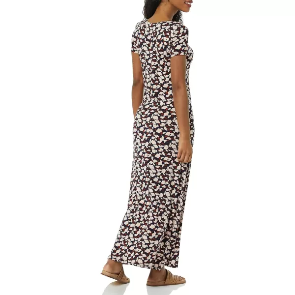 Amazon Essentials Womens ShortSleeve Maxi DressRayon Blend NavyPink Floral Print