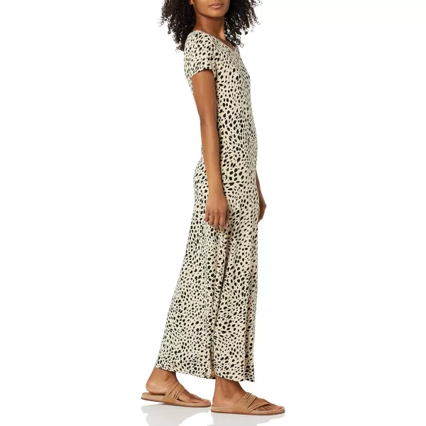 Amazon Essentials Womens ShortSleeve Maxi DressRayon Blend Tan Cheetah