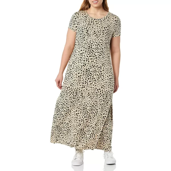 Amazon Essentials Womens ShortSleeve Maxi DressRayon Blend Tan Cheetah