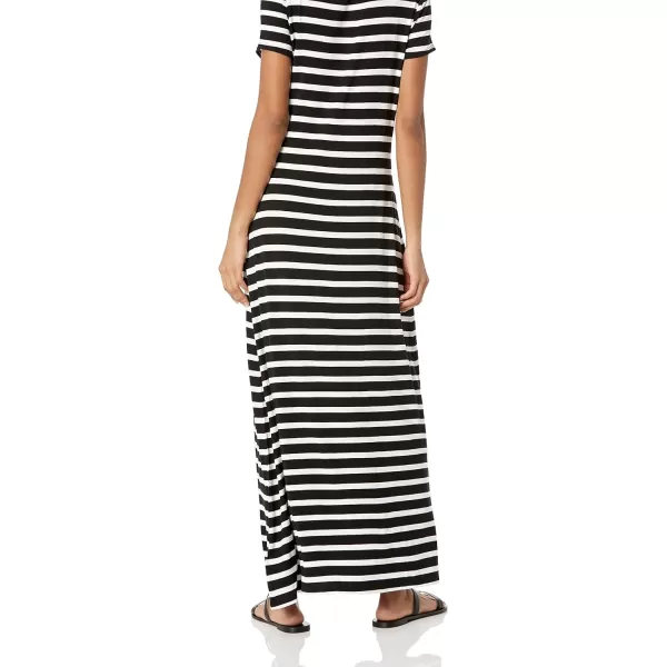 Amazon Essentials Womens ShortSleeve Maxi DressSustainably Sourced Rayon Blend Black French Stripe