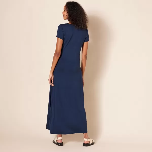 Amazon Essentials Womens ShortSleeve Maxi DressSustainably Sourced Rayon Blend Navy