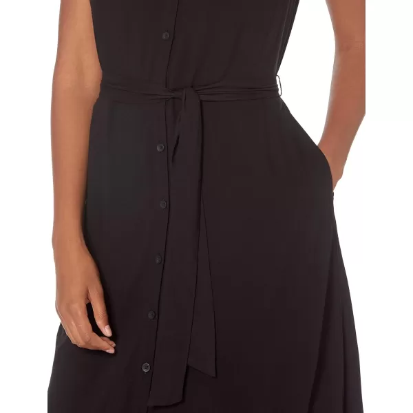 Amazon Essentials Womens ShortSleeve Midi Button Front Tie DressBlack