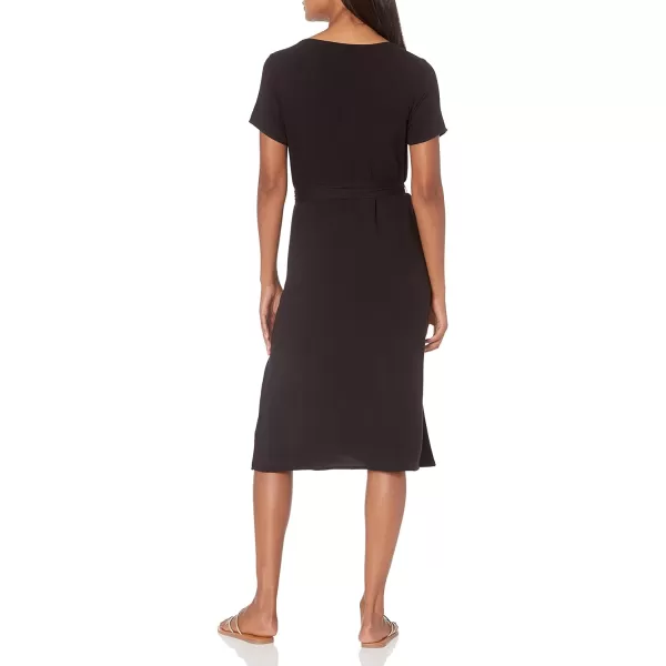 Amazon Essentials Womens ShortSleeve Midi Button Front Tie DressBlack