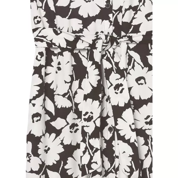 Amazon Essentials Womens ShortSleeve Midi Button Front Tie DressBlackWhite Abstract Floral