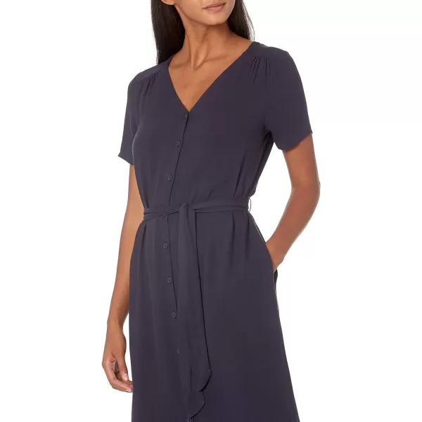 Amazon Essentials Womens ShortSleeve Midi Button Front Tie DressNavy