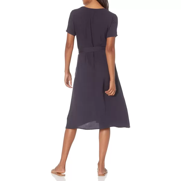 Amazon Essentials Womens ShortSleeve Midi Button Front Tie DressNavy