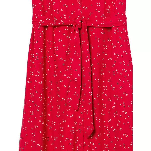 Amazon Essentials Womens ShortSleeve Midi Button Front Tie DressRed Leaf