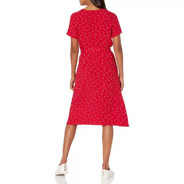 Amazon Essentials Womens ShortSleeve Midi Button Front Tie DressRed Leaf