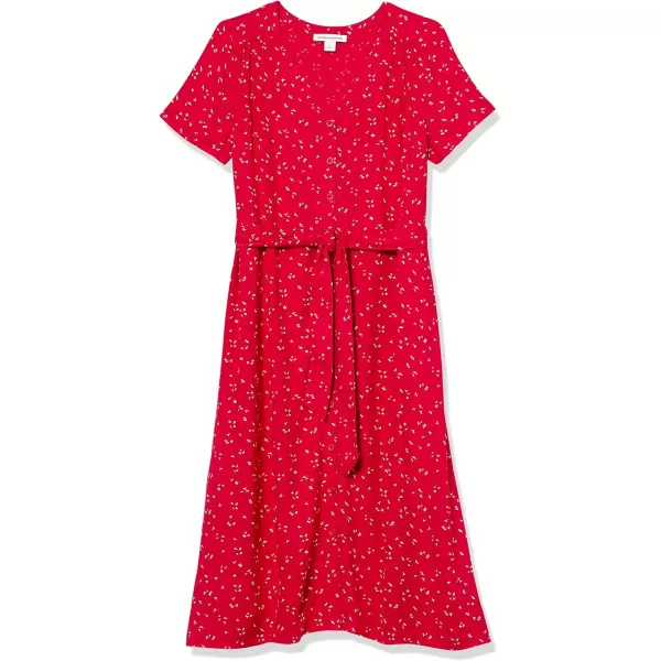 Amazon Essentials Womens ShortSleeve Midi Button Front Tie DressRed Leaf