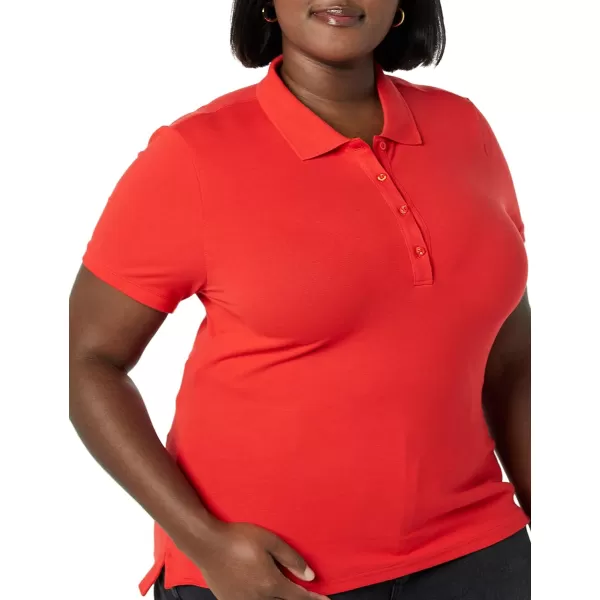 Amazon Essentials Womens ShortSleeve Polo Shirt Available in Plus SizeBright Poppy Red