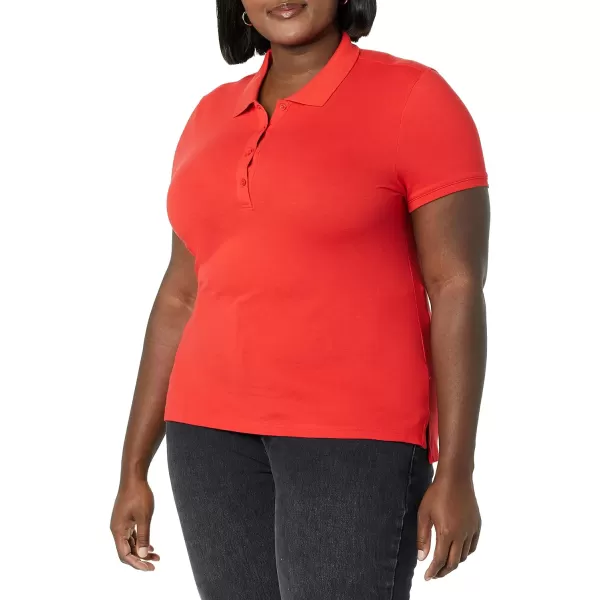 Amazon Essentials Womens ShortSleeve Polo Shirt Available in Plus SizeBright Poppy Red