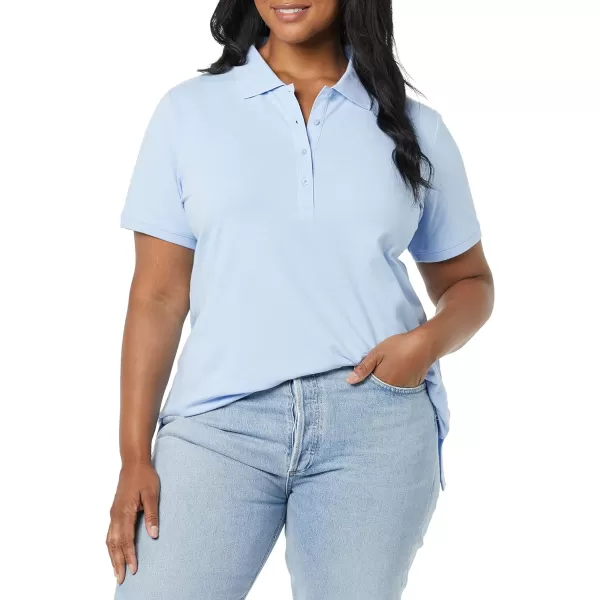 Amazon Essentials Womens ShortSleeve Polo Shirt Available in Plus SizeLight Blue