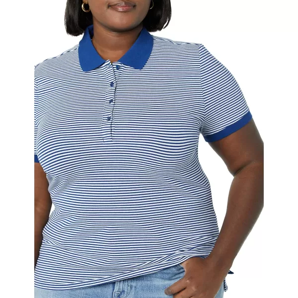 Amazon Essentials Womens ShortSleeve Polo Shirt Available in Plus SizeNavyWhite Horizontal Stripe