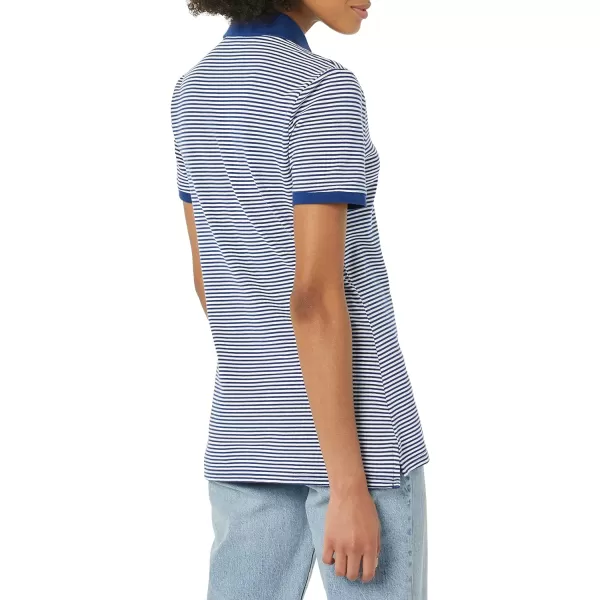 Amazon Essentials Womens ShortSleeve Polo Shirt Available in Plus SizeNavyWhite Horizontal Stripe