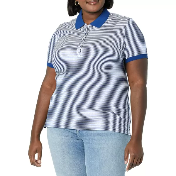 Amazon Essentials Womens ShortSleeve Polo Shirt Available in Plus SizeNavyWhite Horizontal Stripe