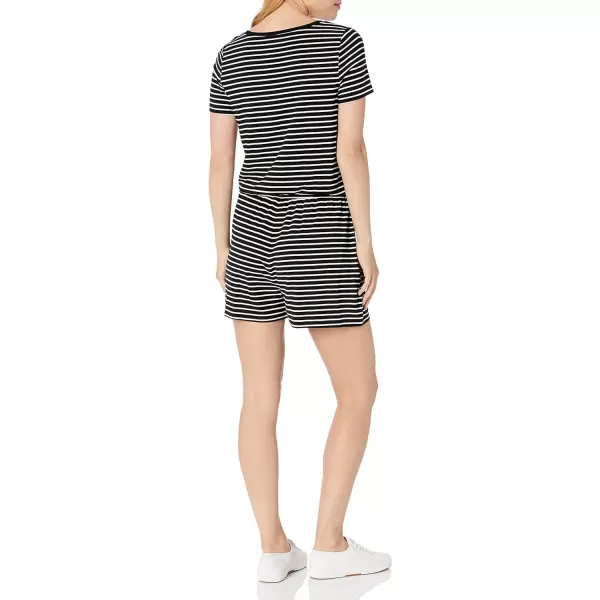 Amazon Essentials Womens ShortSleeve Scoop Neck RomperBlack Stripe