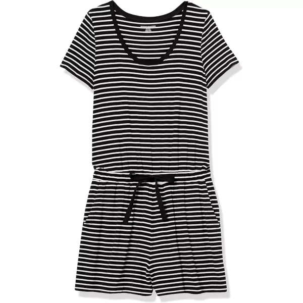 Amazon Essentials Womens ShortSleeve Scoop Neck RomperBlack Stripe