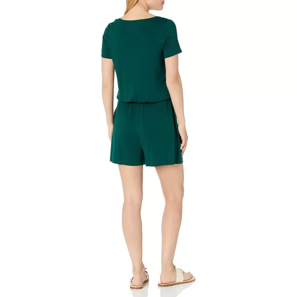 Amazon Essentials Womens ShortSleeve Scoop Neck RomperJade Green