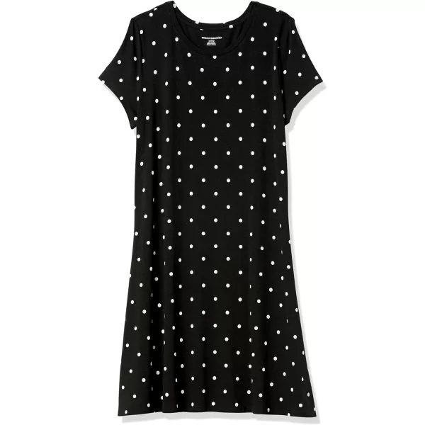 Amazon Essentials Womens ShortSleeve Scoop Neck Swing Dress Available in Plus SizeRayon Blend Black Dots