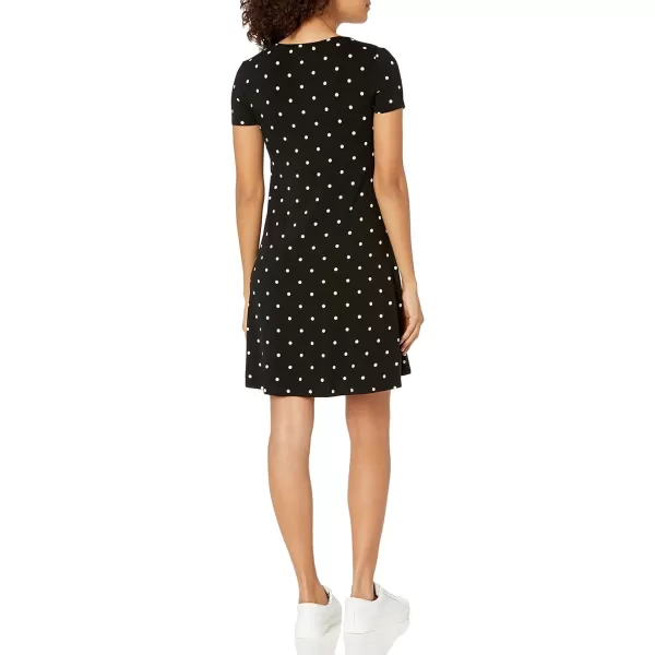 Amazon Essentials Womens ShortSleeve Scoop Neck Swing Dress Available in Plus SizeRayon Blend Black Dots