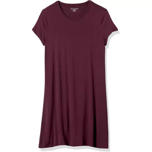 Amazon Essentials Womens ShortSleeve Scoop Neck Swing Dress Available in Plus SizeRayon Blend Burgundy