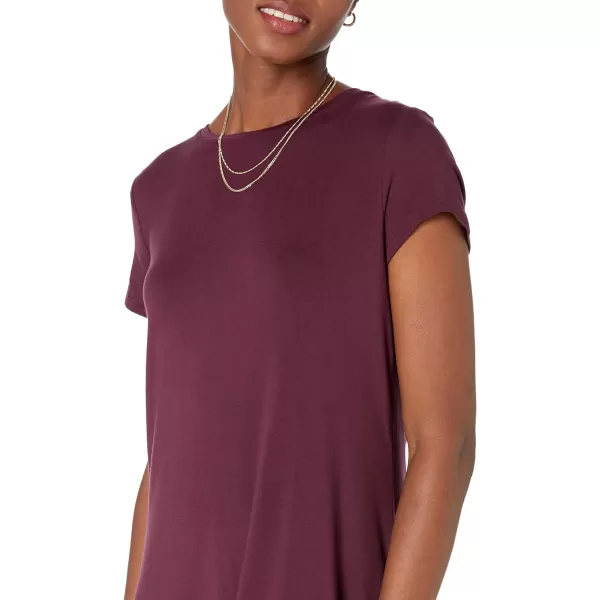 Amazon Essentials Womens ShortSleeve Scoop Neck Swing Dress Available in Plus SizeRayon Blend Burgundy