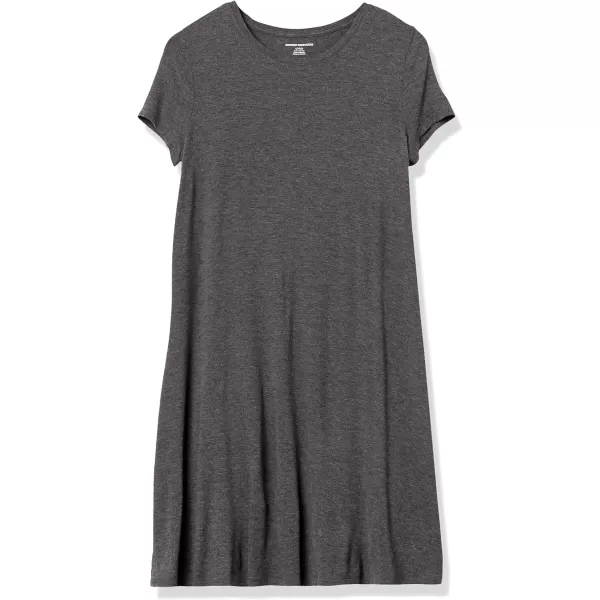 Amazon Essentials Womens ShortSleeve Scoop Neck Swing Dress Available in Plus SizeRayon Blend Charcoal Heather