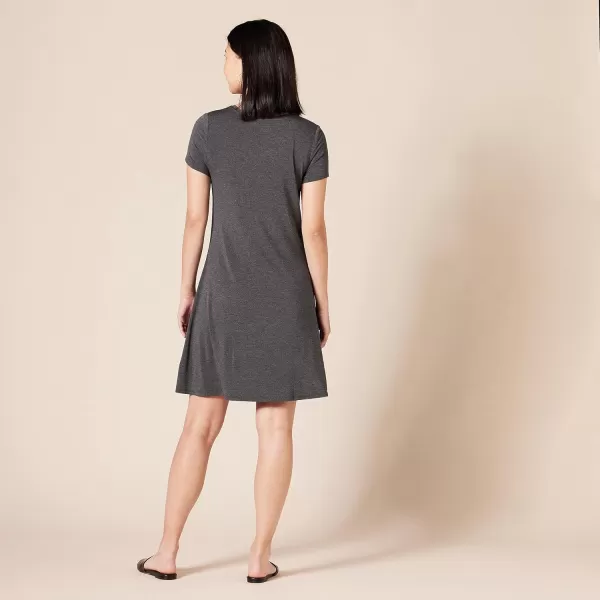 Amazon Essentials Womens ShortSleeve Scoop Neck Swing Dress Available in Plus SizeRayon Blend Charcoal Heather