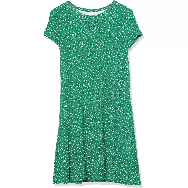 Amazon Essentials Womens ShortSleeve Scoop Neck Swing Dress Available in Plus SizeRayon Blend Green Floral