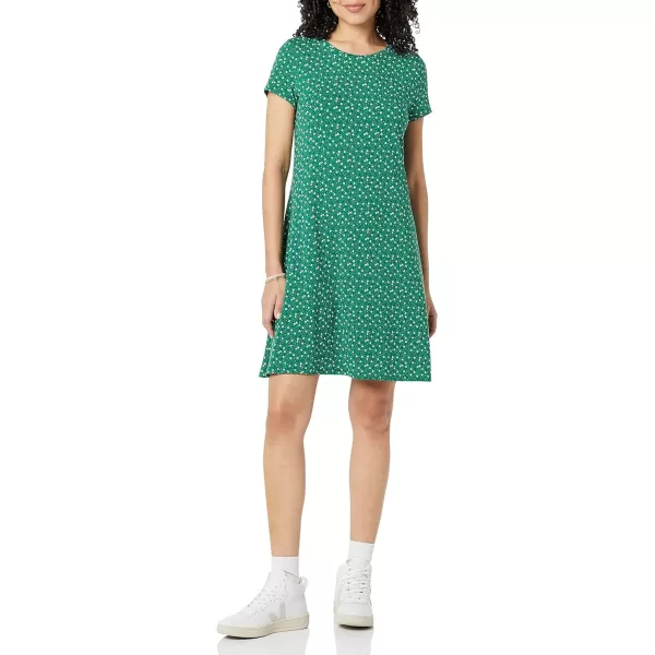 Amazon Essentials Womens ShortSleeve Scoop Neck Swing Dress Available in Plus SizeRayon Blend Green Floral