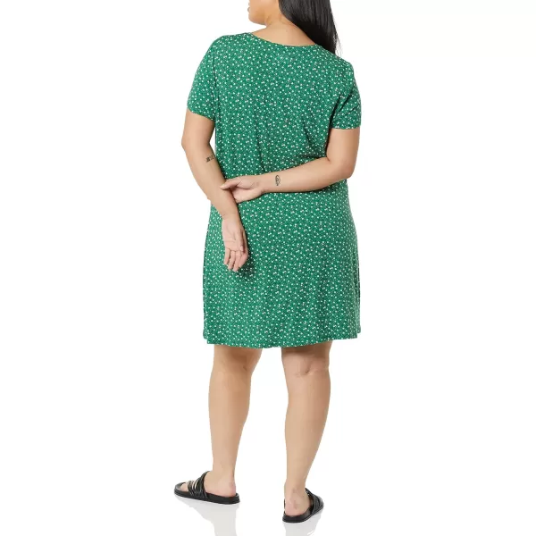 Amazon Essentials Womens ShortSleeve Scoop Neck Swing Dress Available in Plus SizeRayon Blend Green Floral