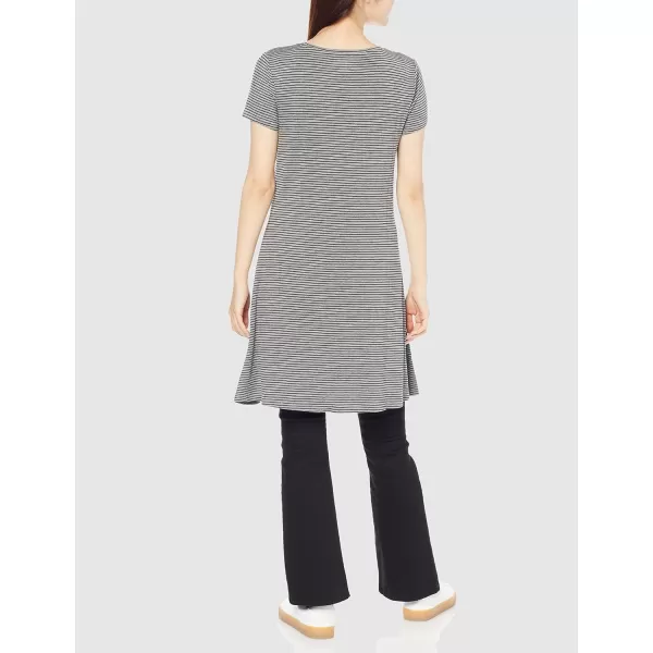 Amazon Essentials Womens ShortSleeve Scoop Neck Swing Dress Available in Plus SizeRayon Blend Grey Heather Stripe