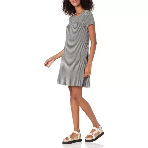 Amazon Essentials Womens ShortSleeve Scoop Neck Swing Dress Available in Plus SizeRayon Blend Grey Heather Stripe