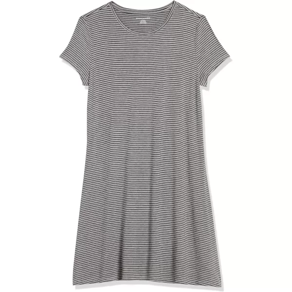 Amazon Essentials Womens ShortSleeve Scoop Neck Swing Dress Available in Plus SizeRayon Blend Grey Heather Stripe