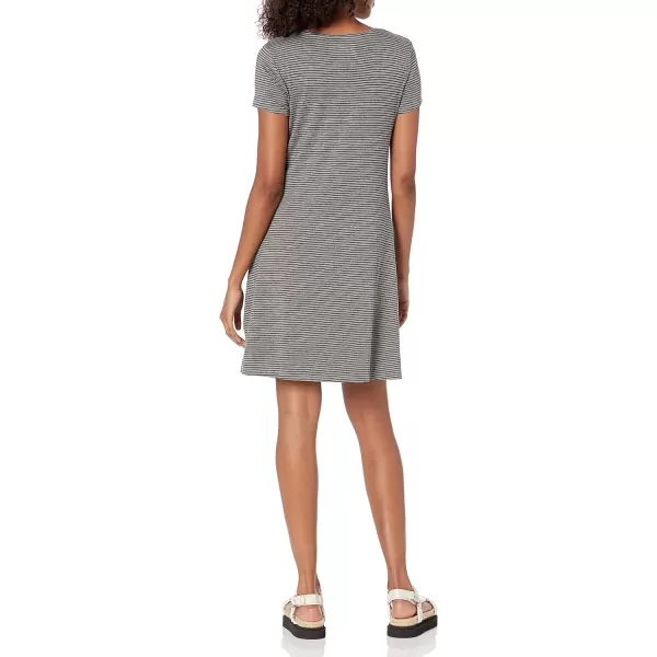 Amazon Essentials Womens ShortSleeve Scoop Neck Swing Dress Available in Plus SizeRayon Blend Grey Heather Stripe