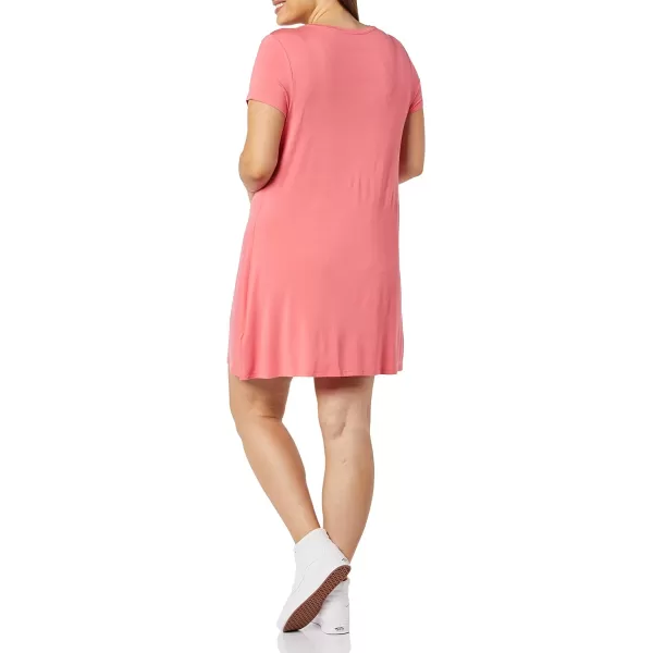 Amazon Essentials Womens ShortSleeve Scoop Neck Swing Dress Available in Plus SizeRayon Blend Hot Pink