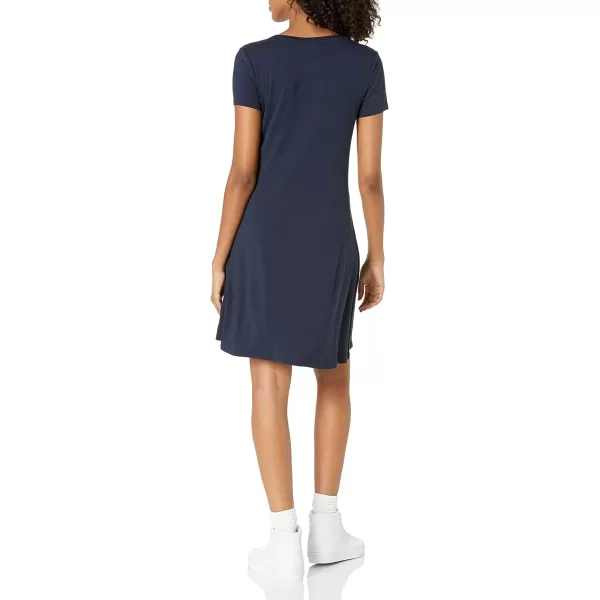 Amazon Essentials Womens ShortSleeve Scoop Neck Swing Dress Available in Plus SizeRayon Blend Navy