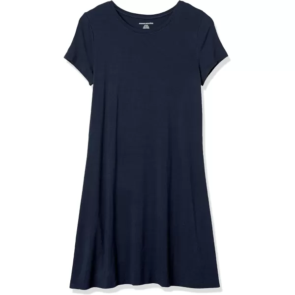 Amazon Essentials Womens ShortSleeve Scoop Neck Swing Dress Available in Plus SizeRayon Blend Navy