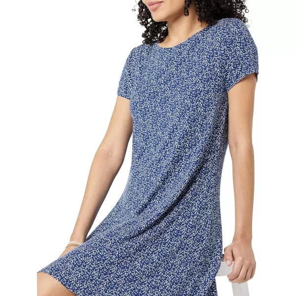 Amazon Essentials Womens ShortSleeve Scoop Neck Swing Dress Available in Plus SizeRayon Blend Navy Animal Print