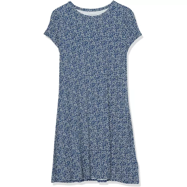 Amazon Essentials Womens ShortSleeve Scoop Neck Swing Dress Available in Plus SizeRayon Blend Navy Animal Print