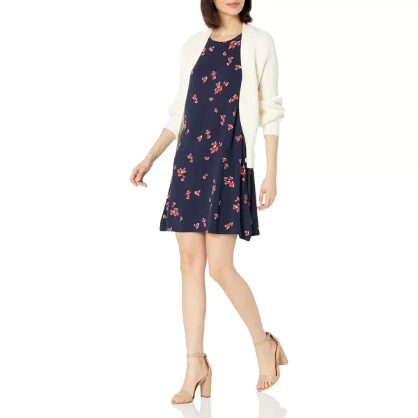 Amazon Essentials Womens ShortSleeve Scoop Neck Swing Dress Available in Plus SizeRayon Blend Navy Tulips